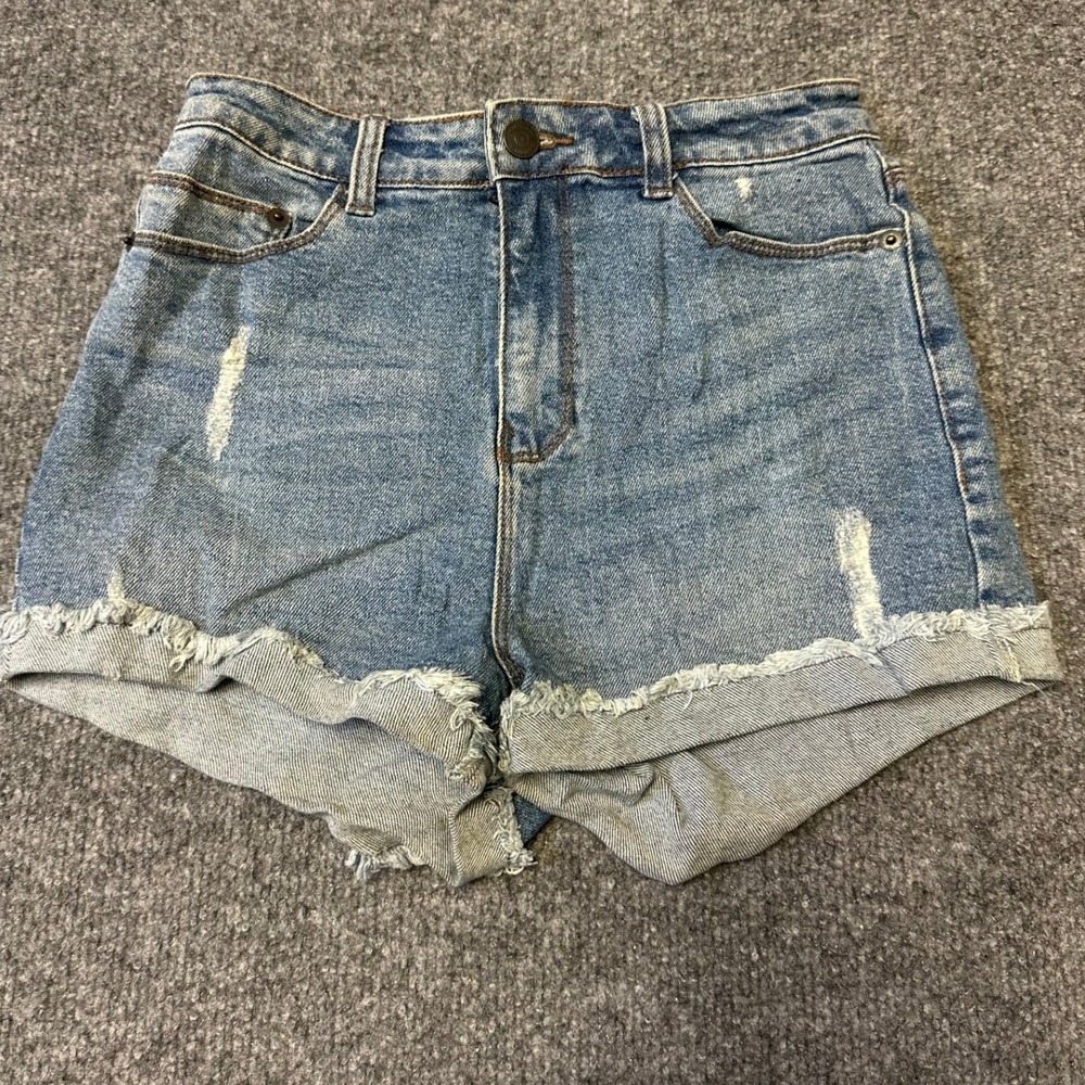 Kiabi Shorts Womens Size 4 Blue Denim Distressed High Waisted Raw Hem Casual